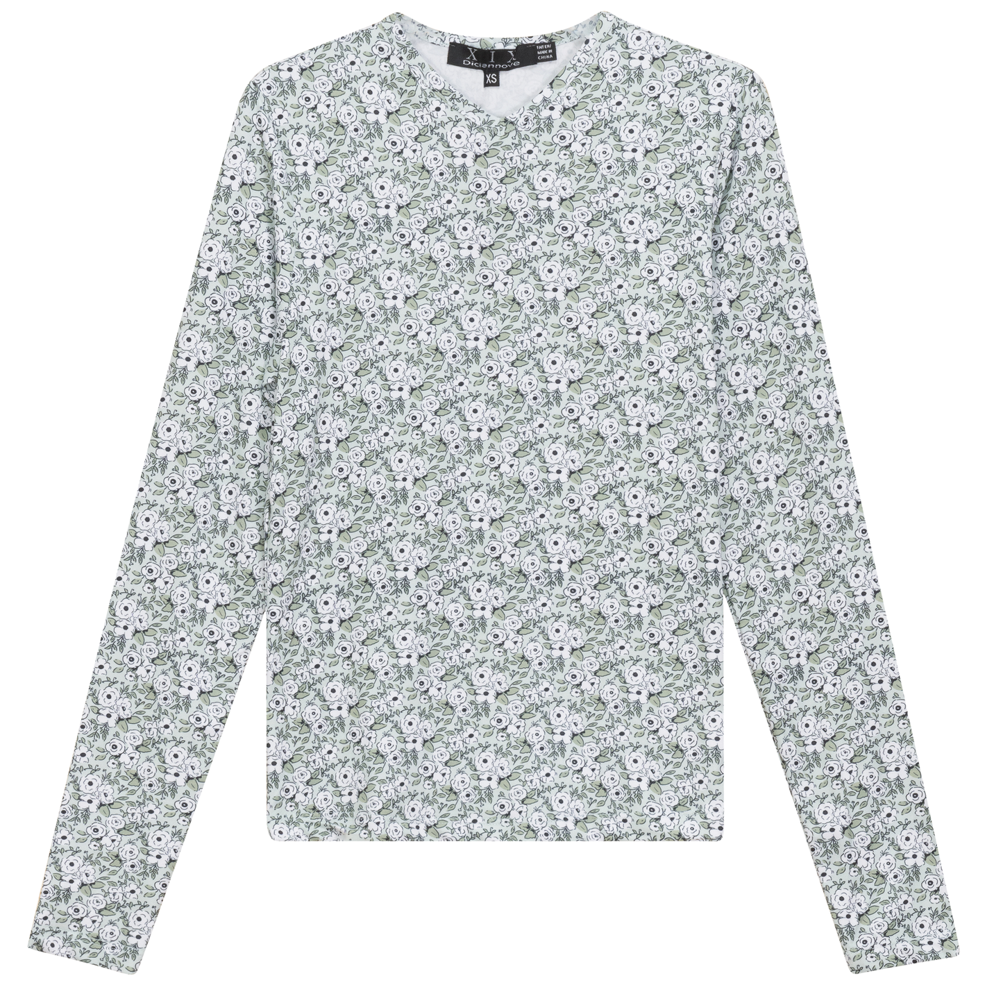 Printed V Neck Long Sleeve Tee