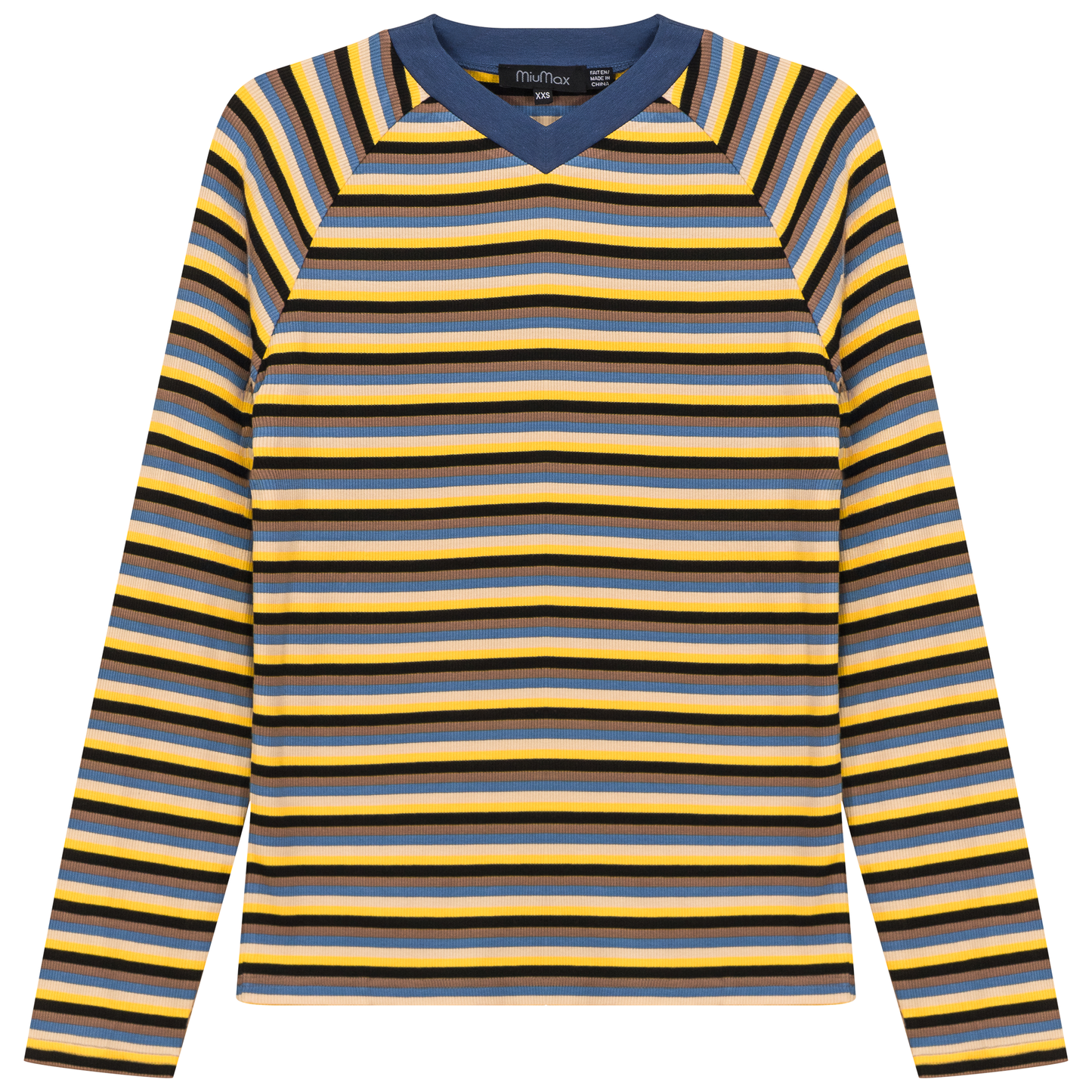 Stripped V Neck Raglan Tee