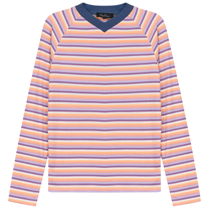 Stripped V Neck Raglan Tee