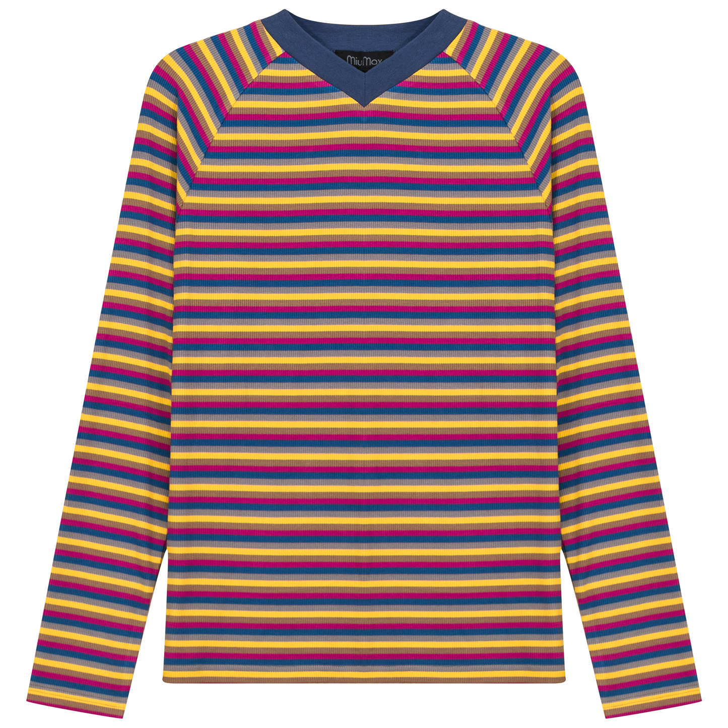 Stripped V Neck Raglan Tee