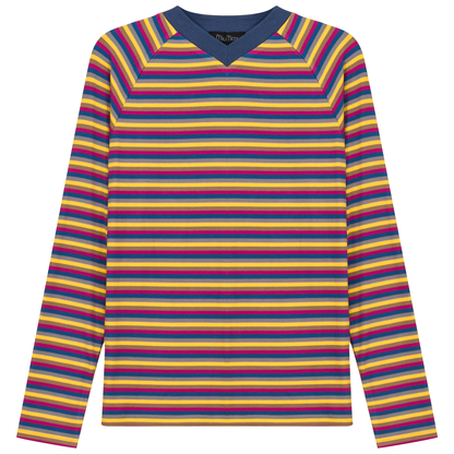 Stripped V Neck Raglan Tee
