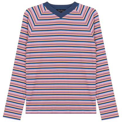 Stripped V Neck Raglan Tee
