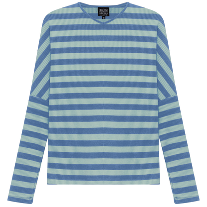Cotton Striped V Neck Top