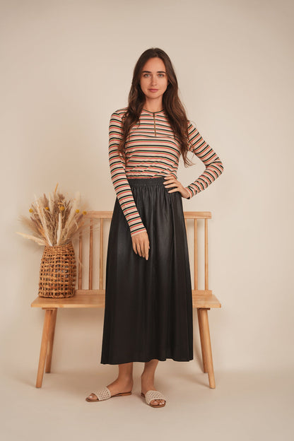 Ribbed Striped Henley Tee