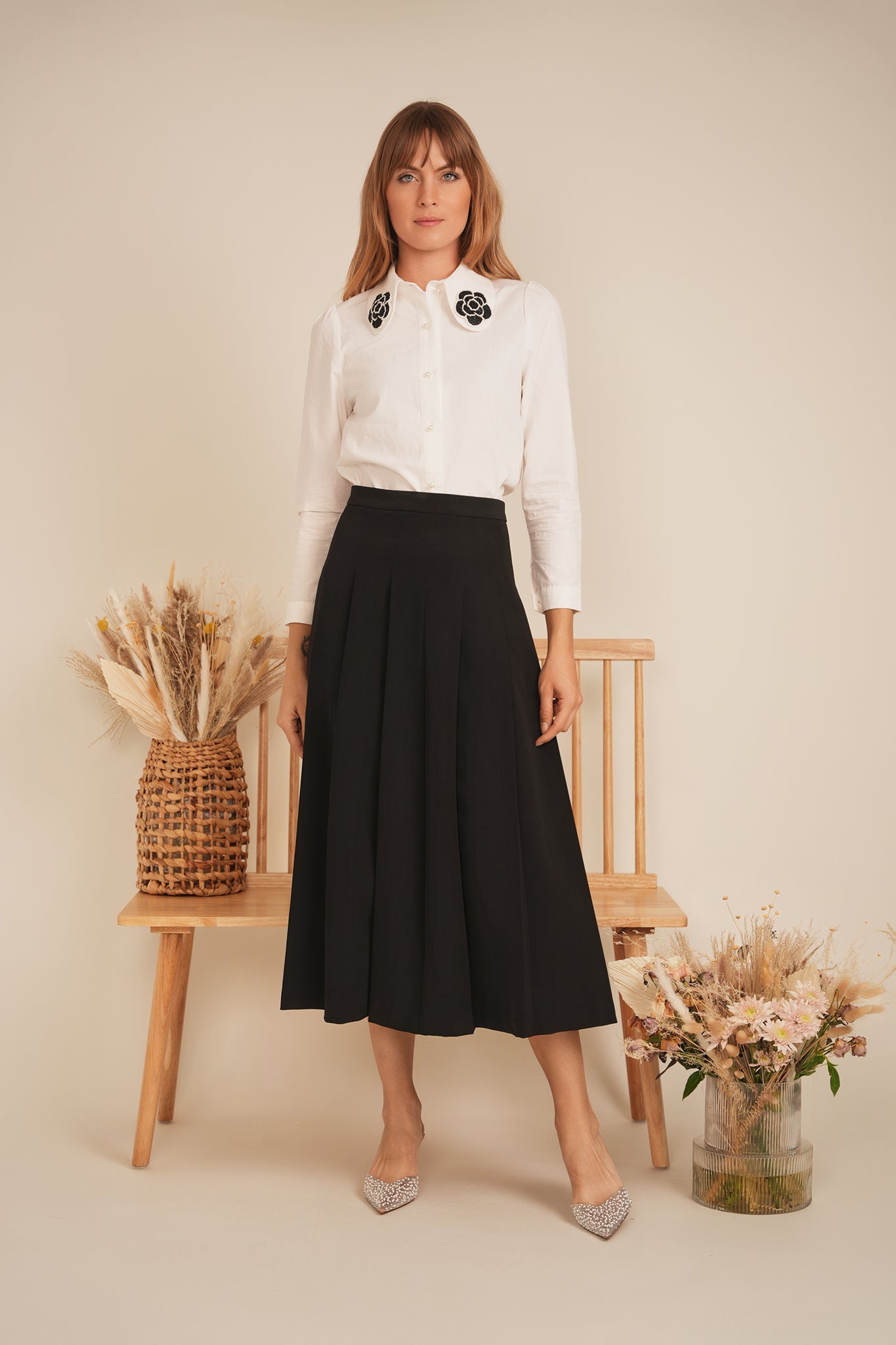 Midi A Line Crepe Skirt