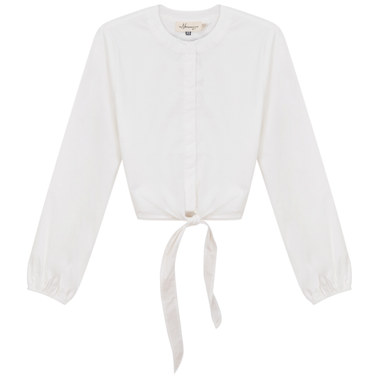 Cropped Cotton Tie Blouse