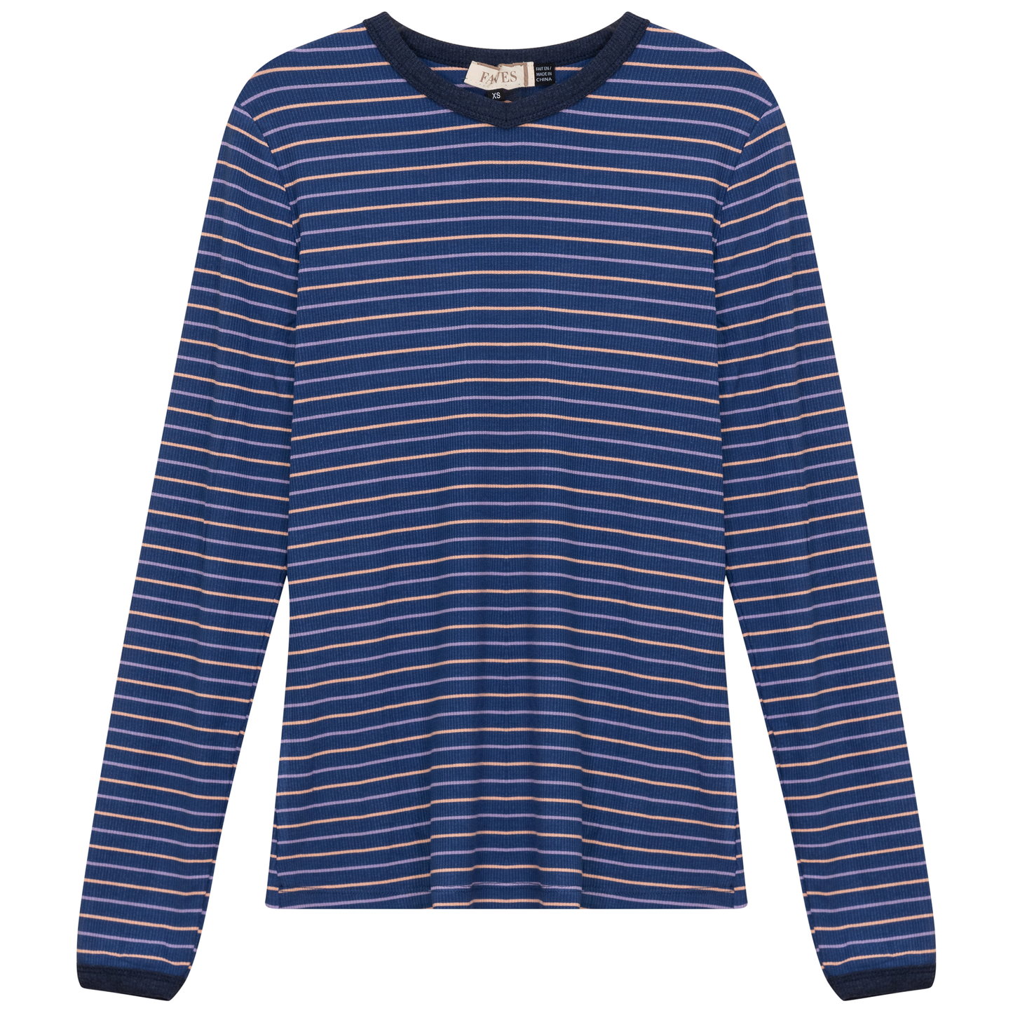 Ribbed Stripped V Neck Tee