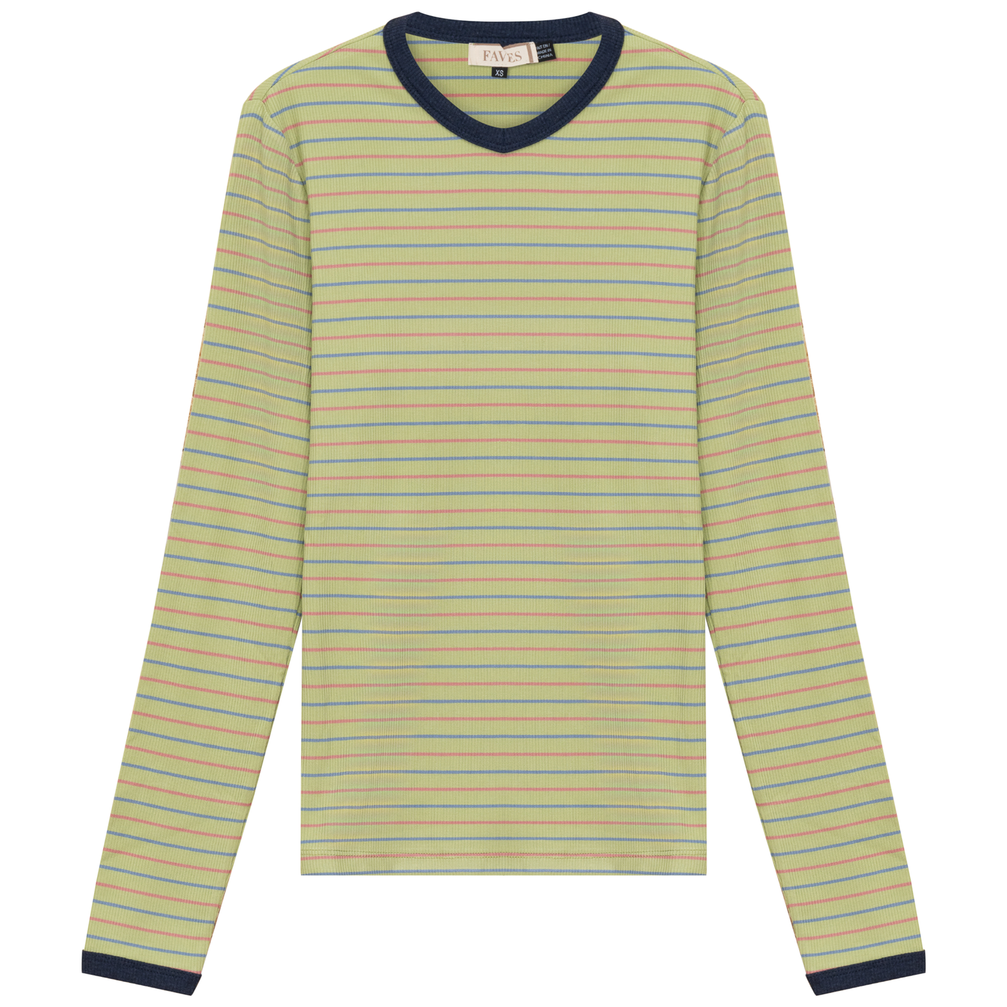 Ribbed Stripped V Neck Tee