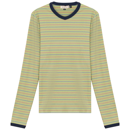 Ribbed Stripped V Neck Tee