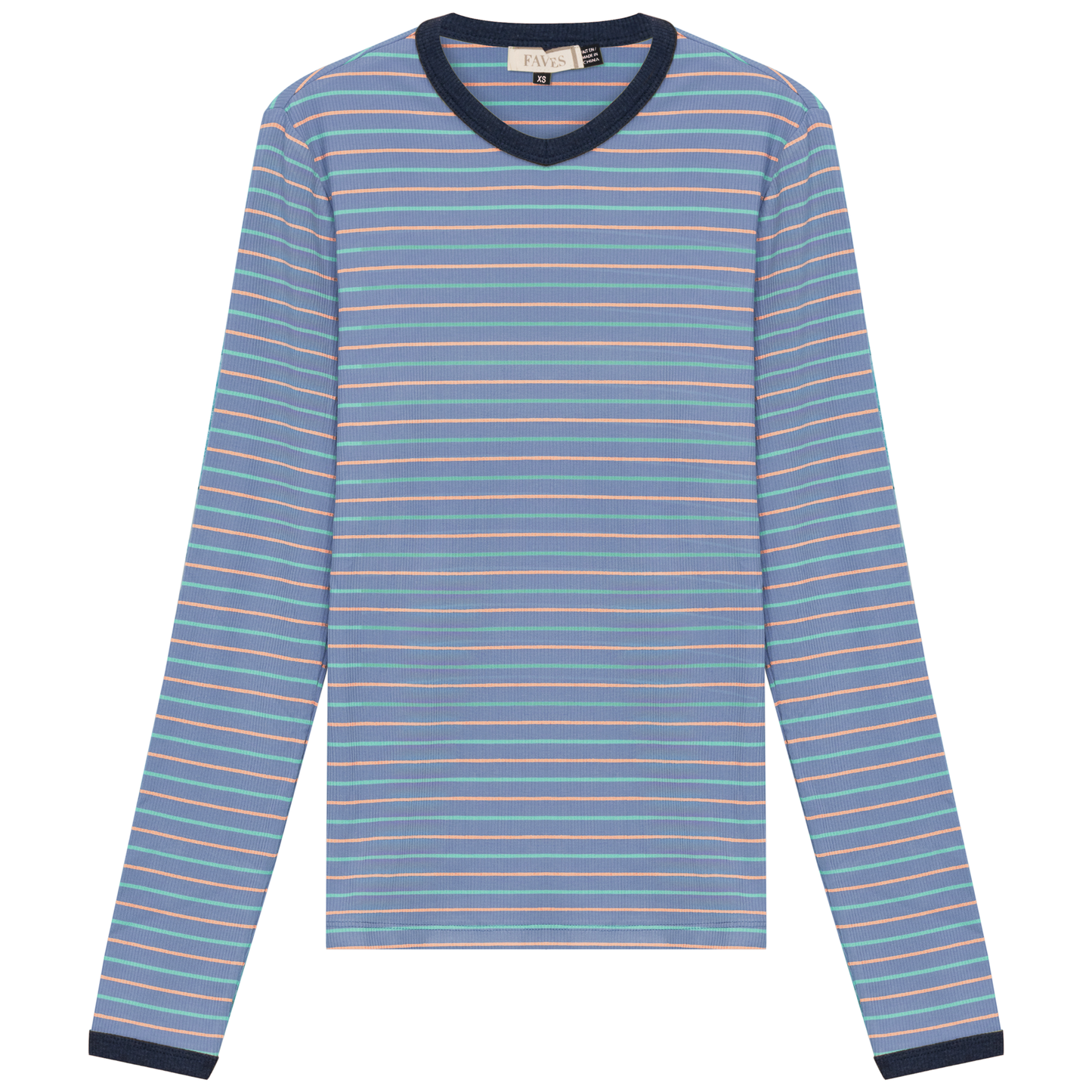 Ribbed Stripped V Neck Tee