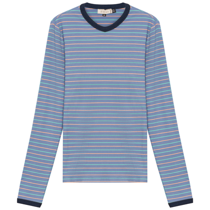 Ribbed Stripped V Neck Tee