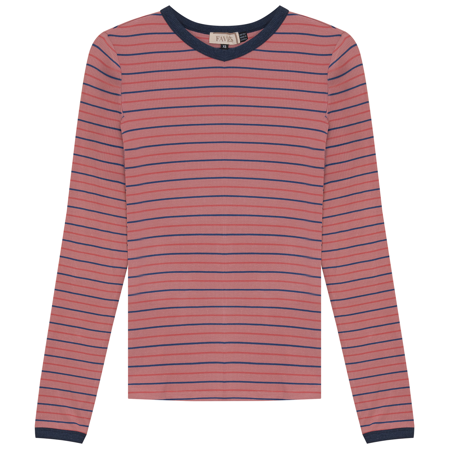 Ribbed Stripped V Neck Tee