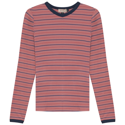 Ribbed Stripped V Neck Tee