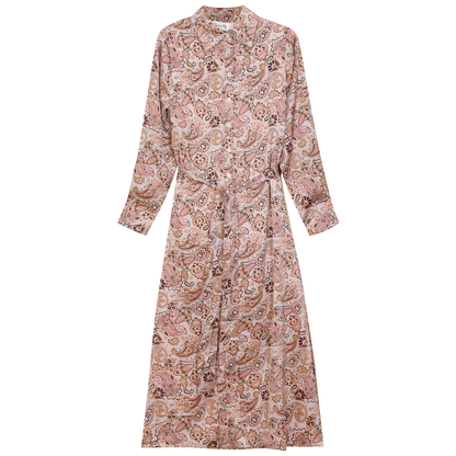 Printed Satin Midi Shirt Dress