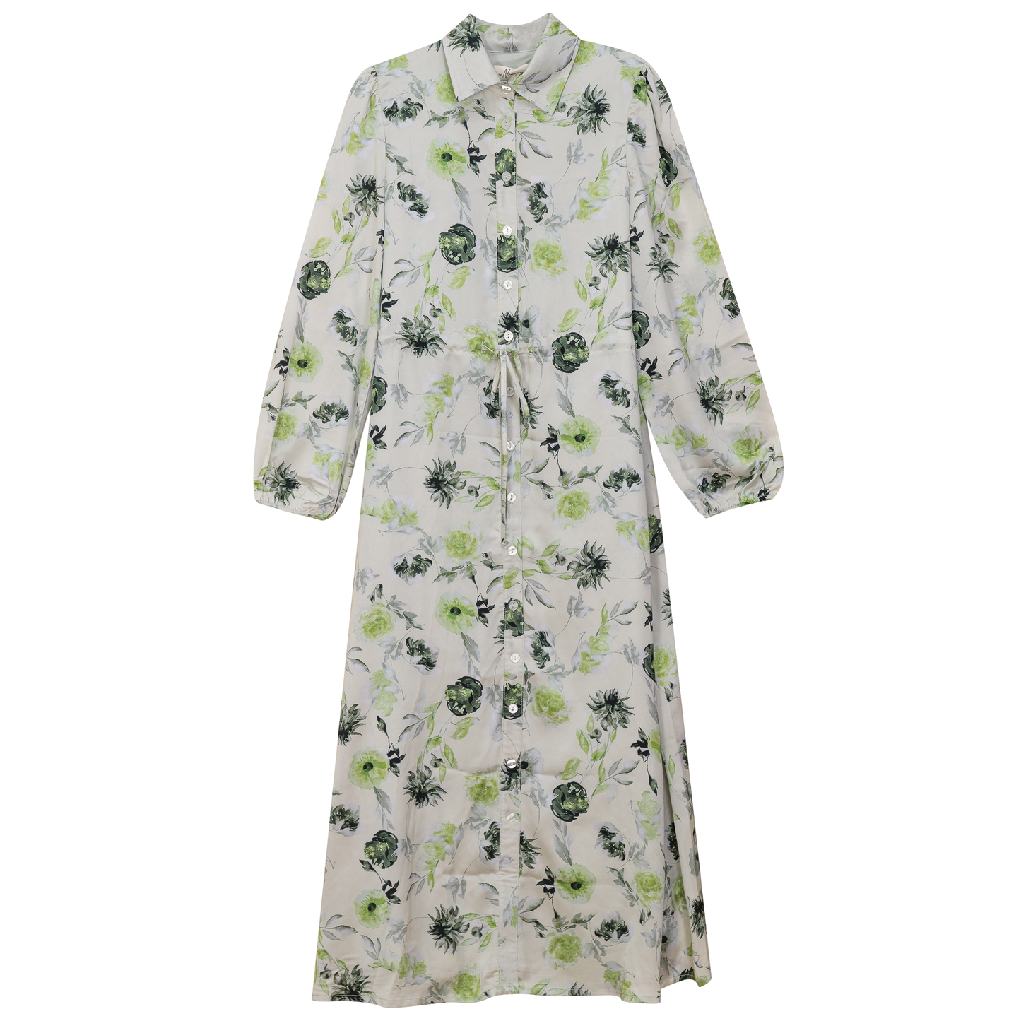 Printed Satin Belted Shirt Dress