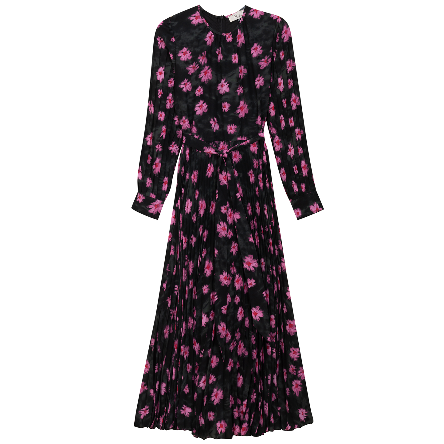 Satin Mosaic Pleated Midi Dress