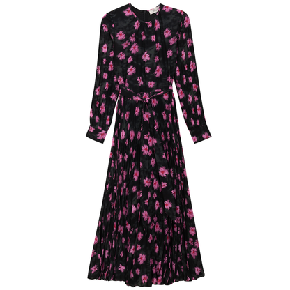 Satin Mosaic Pleated Midi Dress