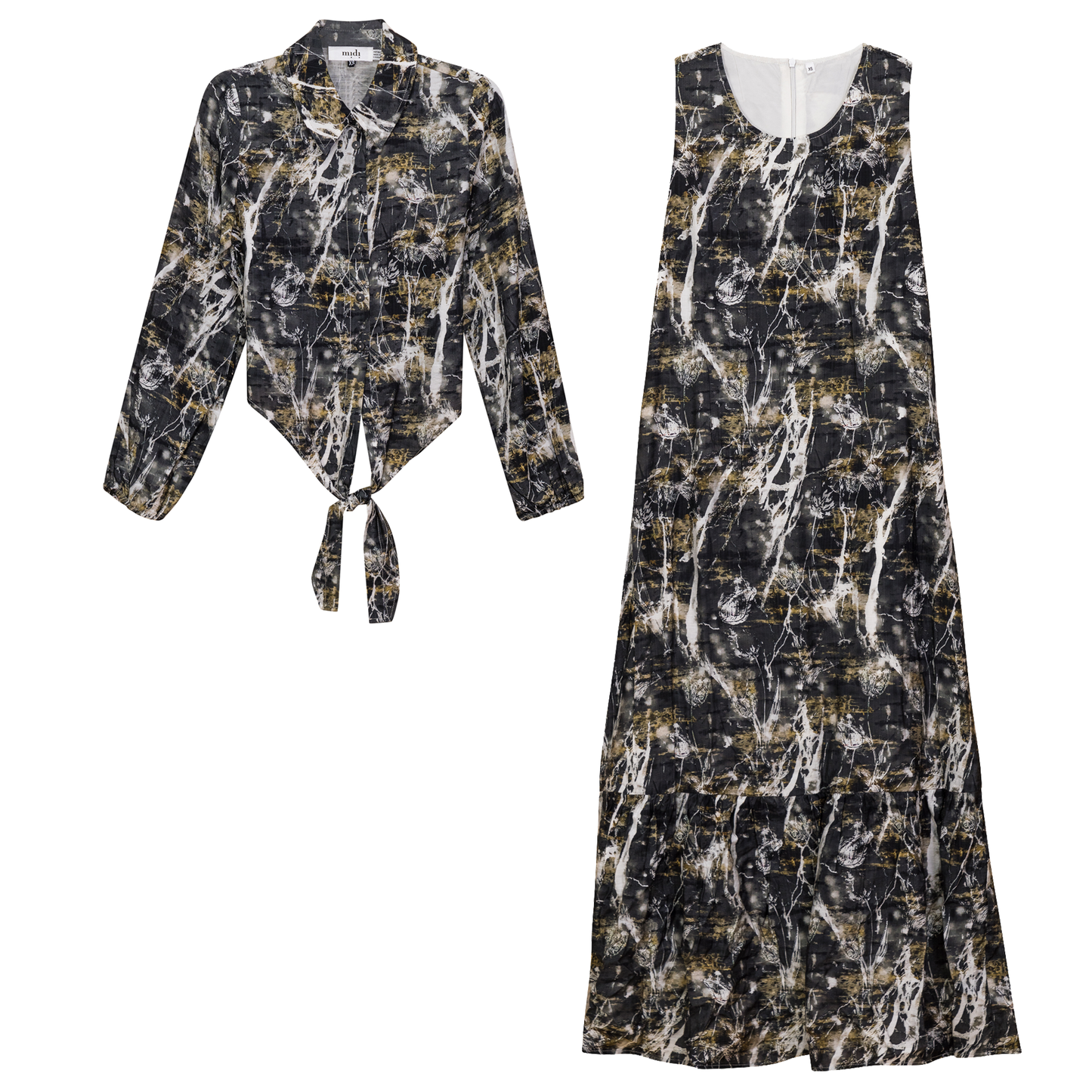 Printed Linen Midi Jumper Shirt Set