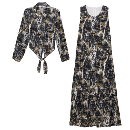 Printed Linen Midi Jumper Shirt Set