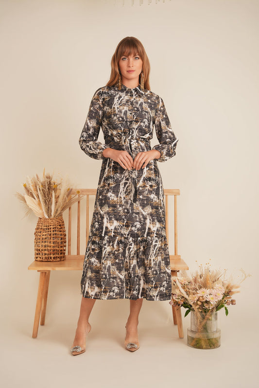 Printed Linen Midi Jumper Shirt Set