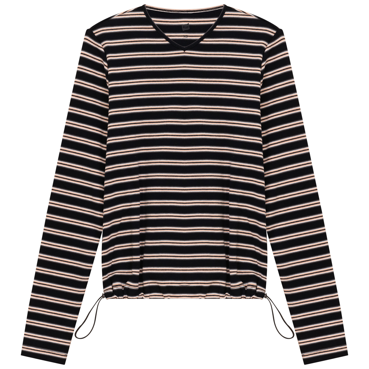 Ribbed Striped V Neck Tee With Bungee Rope