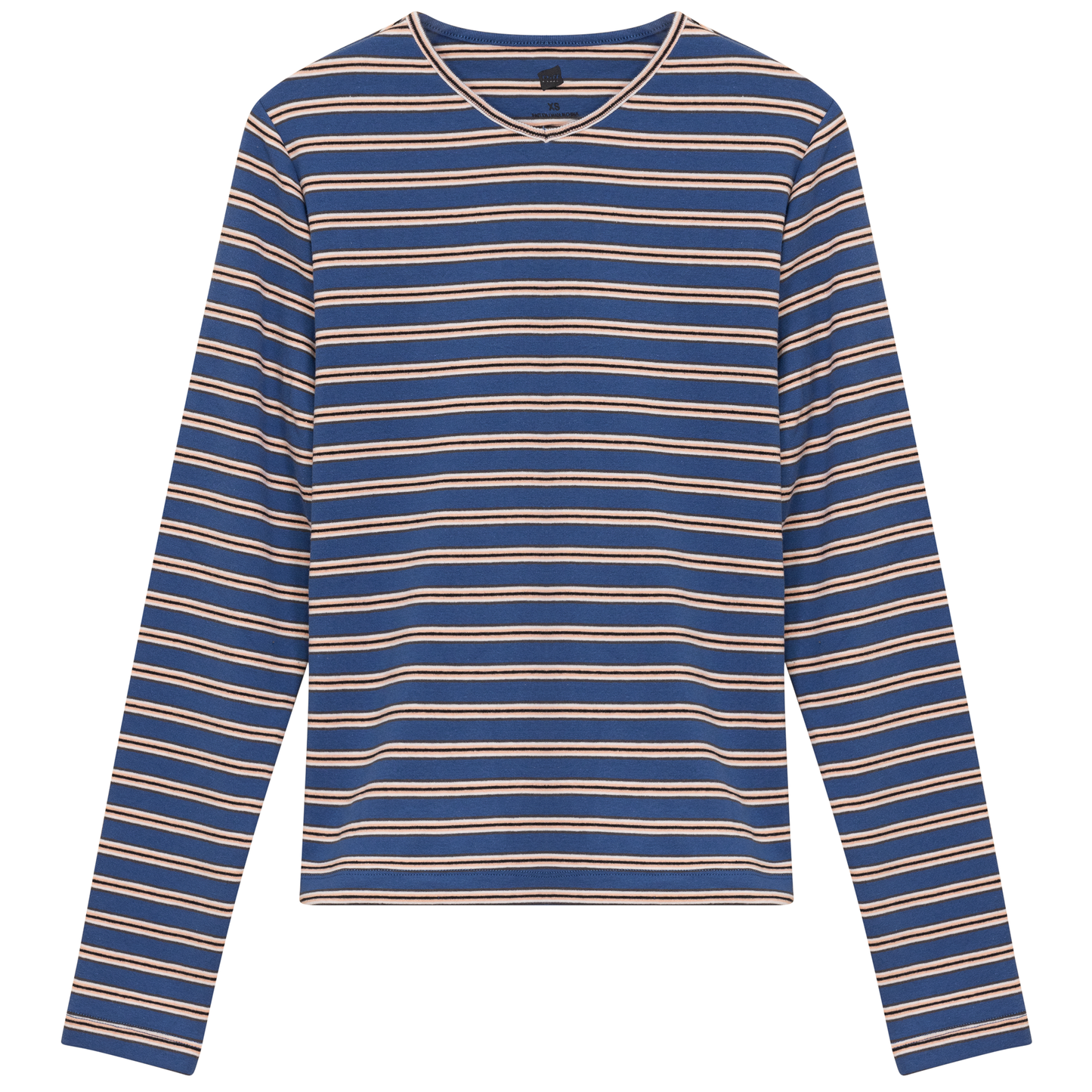 Ribbed Striped V Neck Tee With Bungee Rope