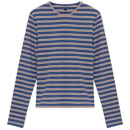 Ribbed Striped V Neck Tee With Bungee Rope