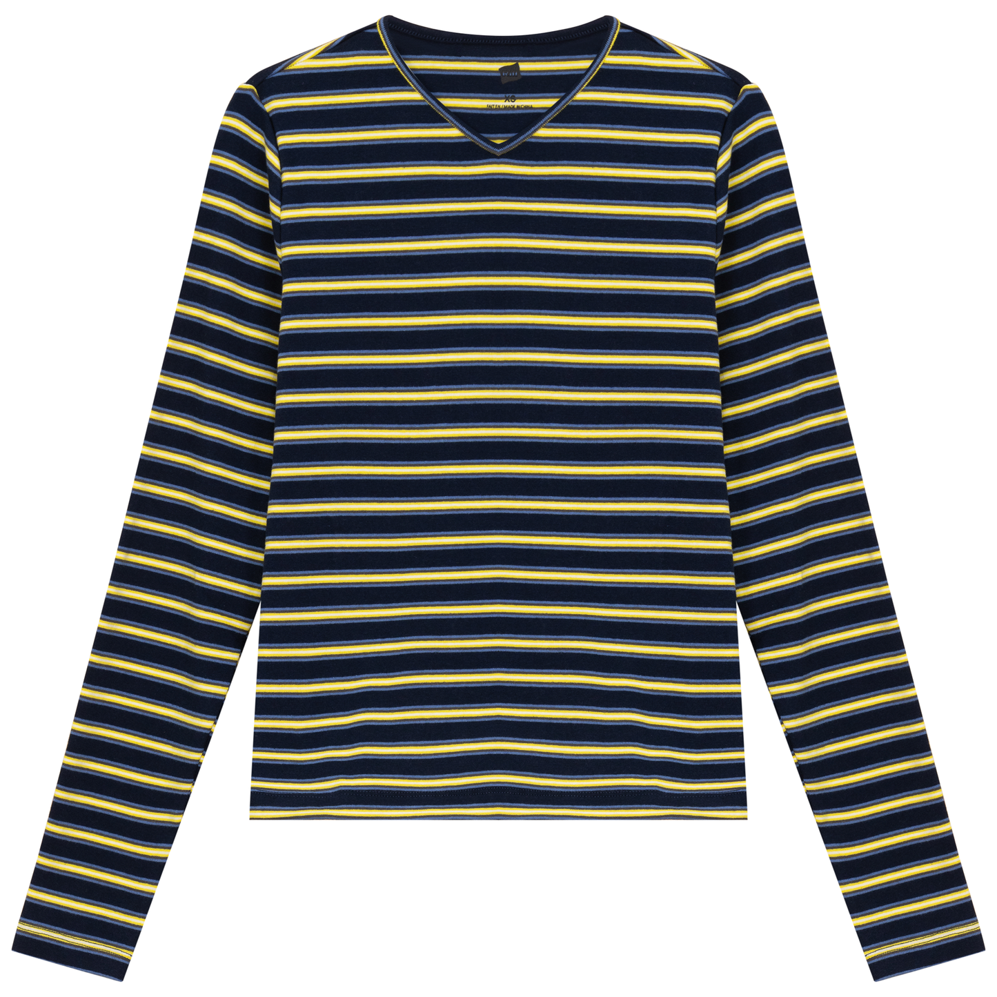 Ribbed Striped V Neck Tee With Bungee Rope