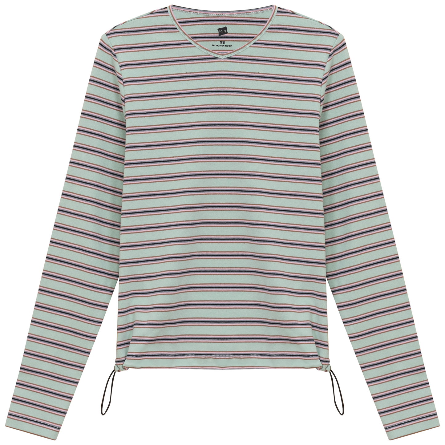 Ribbed Striped V Neck Tee With Bungee Rope