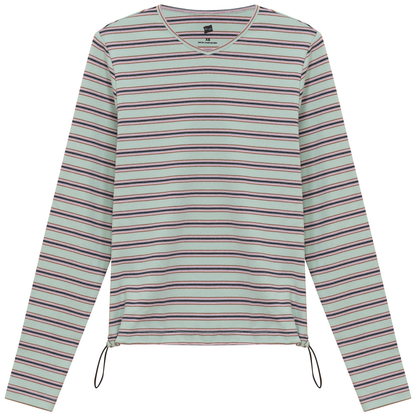 Ribbed Striped V Neck Tee With Bungee Rope