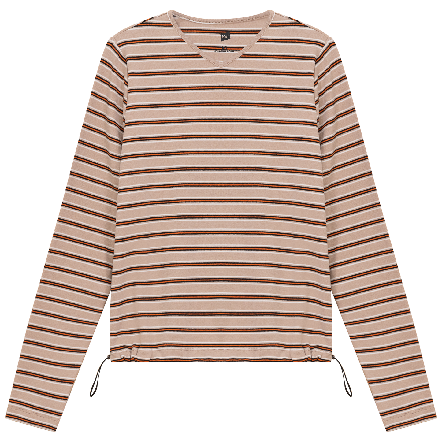 Ribbed Striped V Neck Tee With Bungee Rope