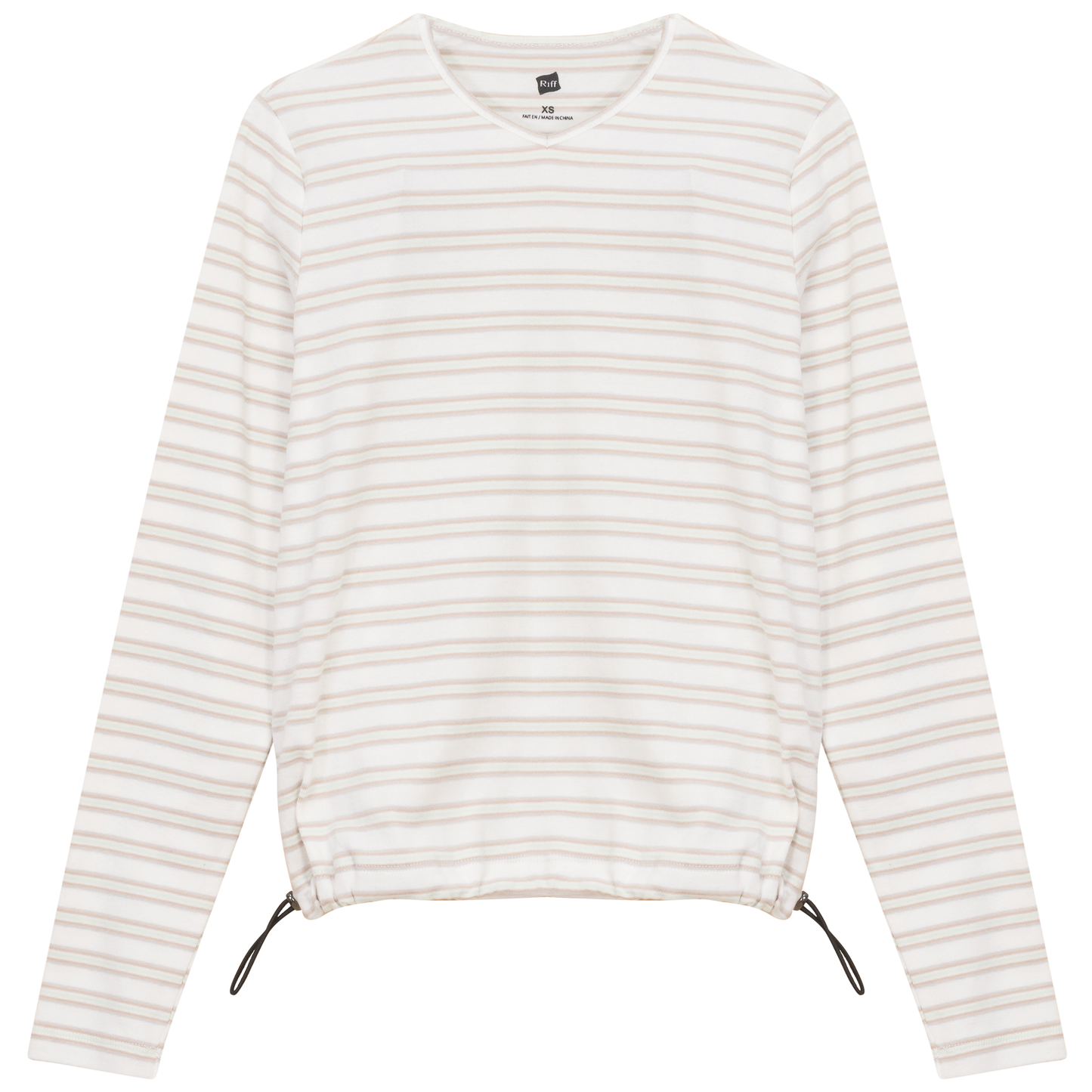 Ribbed Striped V Neck Tee With Bungee Rope