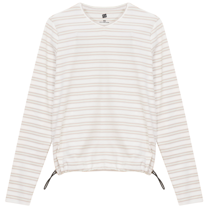 Ribbed Striped V Neck Tee With Bungee Rope