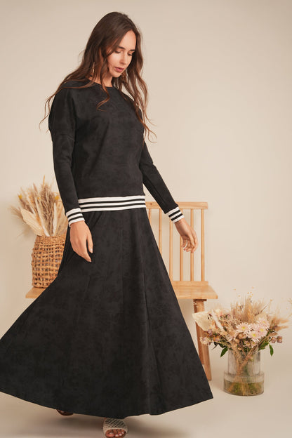 Paneled Acid Wash Maxi Skirt