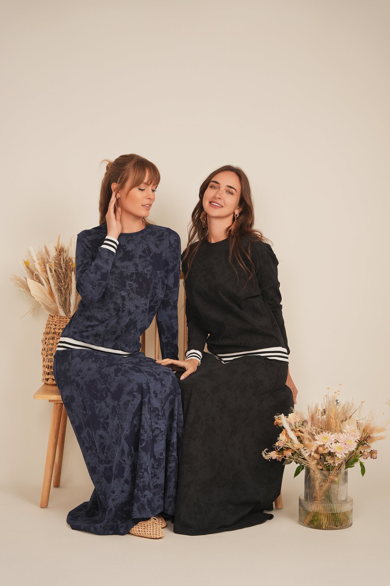 Paneled Acid Wash Maxi Skirt