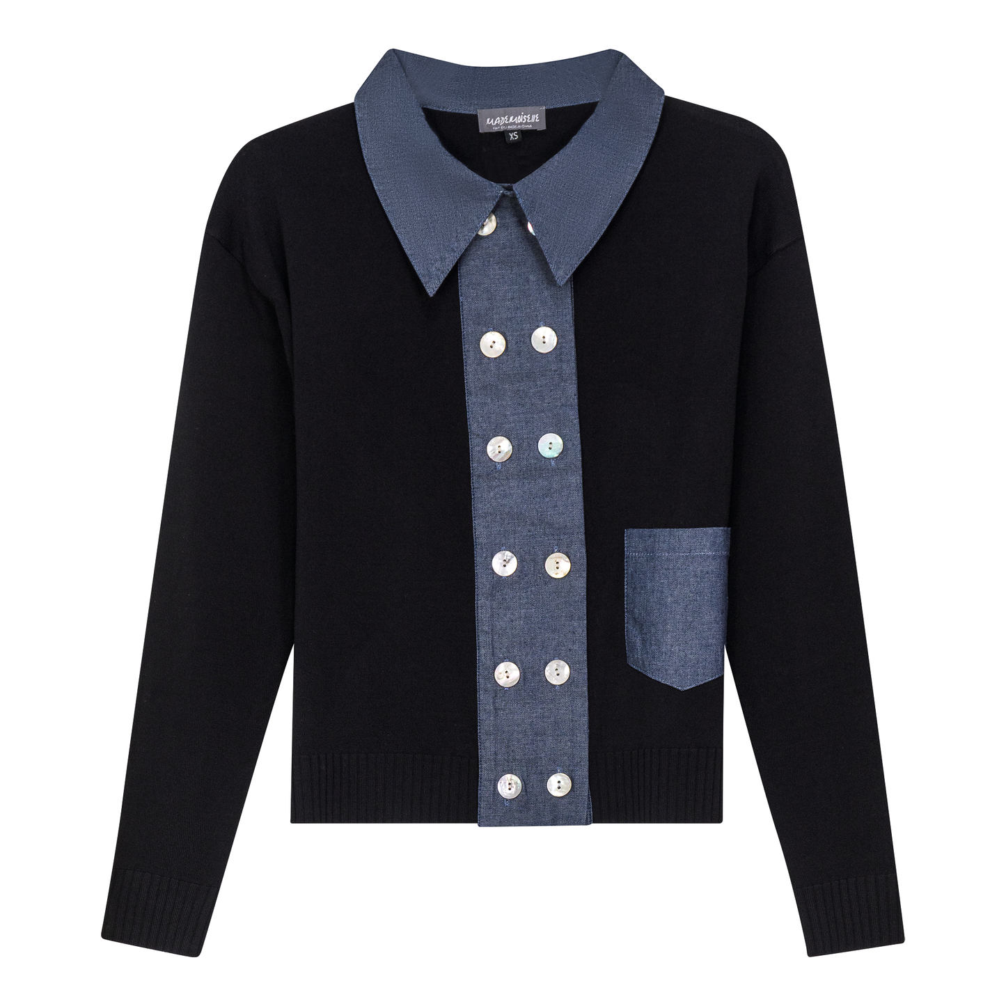 Double Breasted Knit Combo Sweater