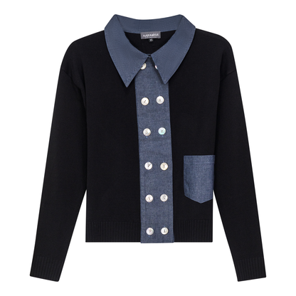 Double Breasted Knit Combo Sweater