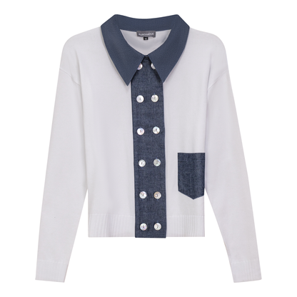 Double Breasted Knit Combo Sweater