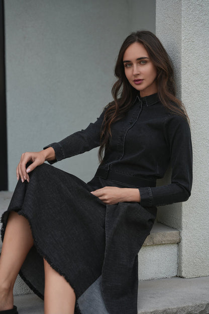 Cropped Denim Elastic Shirt