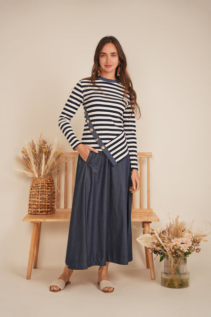 Striped Asymetric Cut Top