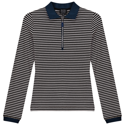 Stripped Ribbed Zipper Henley Tee