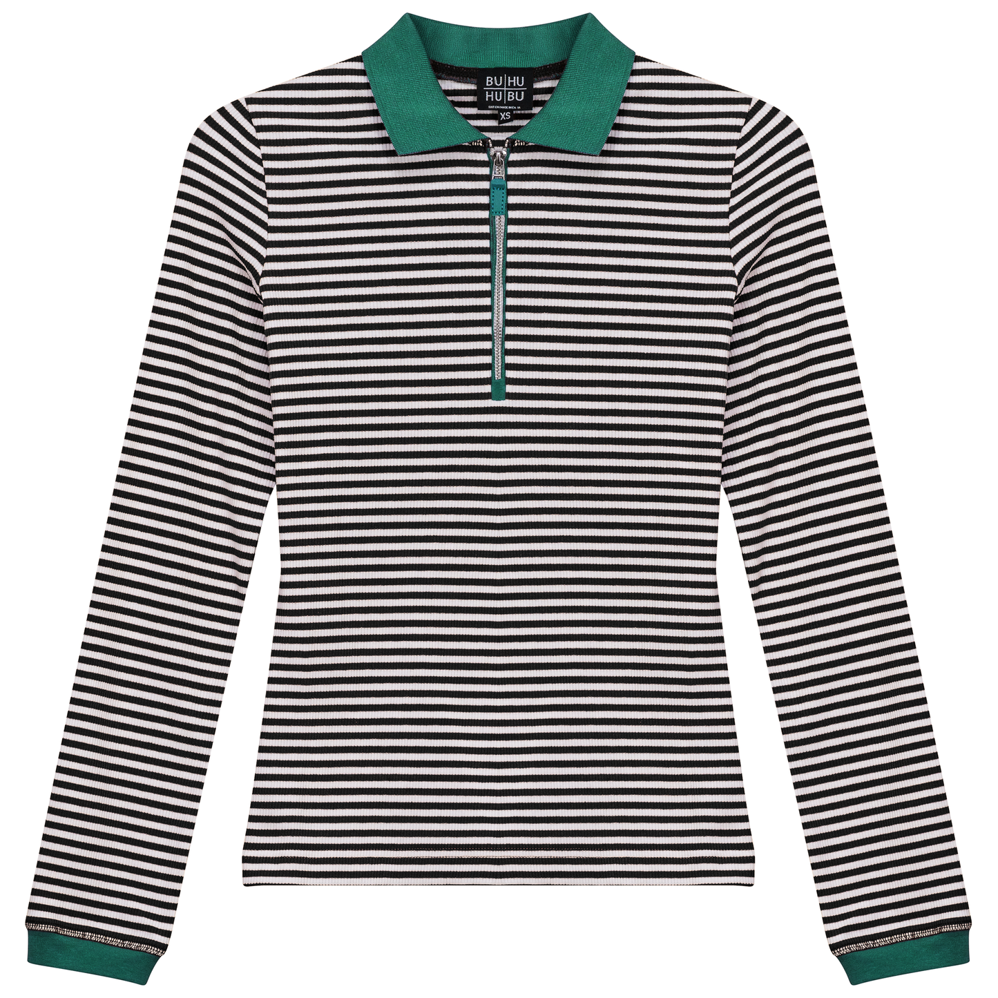 Stripped Ribbed Zipper Henley Tee