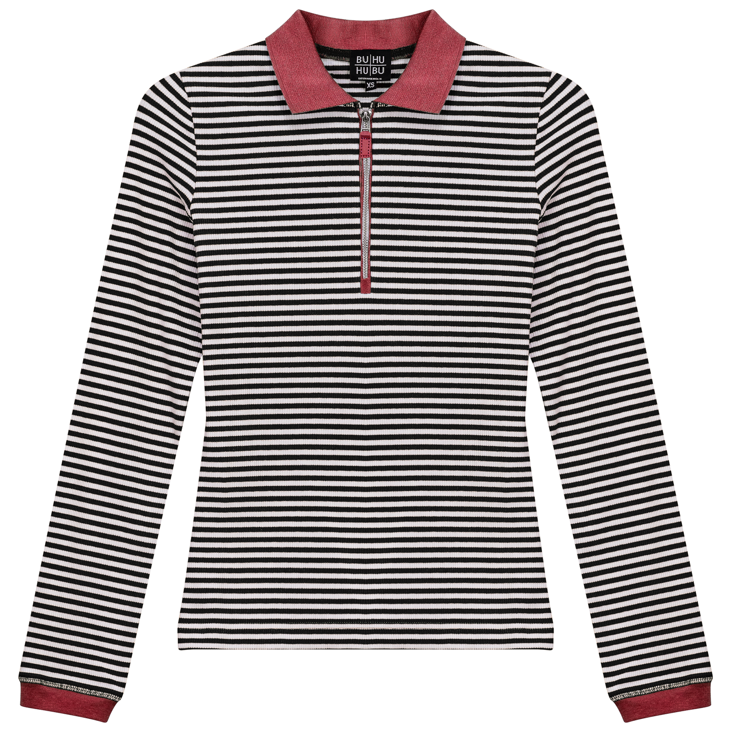 Stripped Ribbed Zipper Henley Tee
