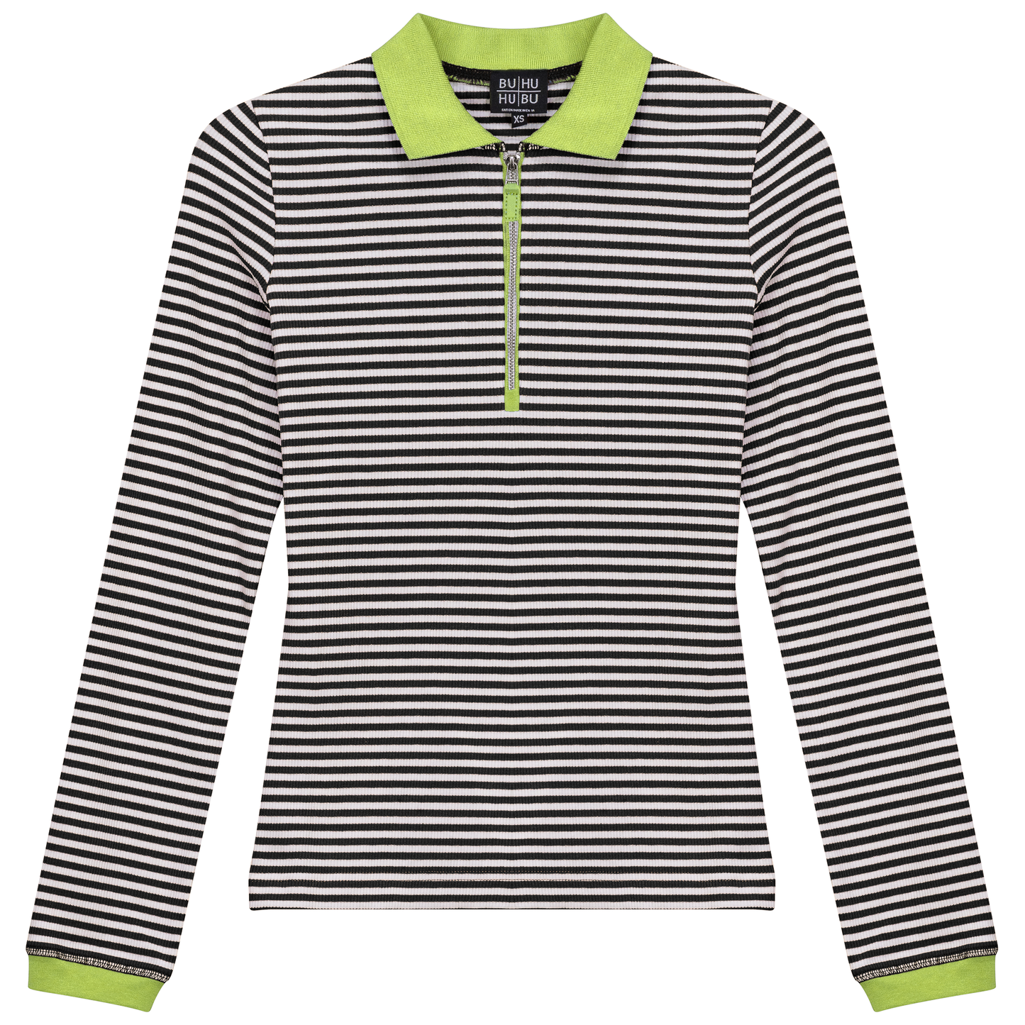 Stripped Ribbed Zipper Henley Tee