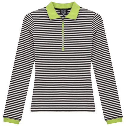 Stripped Ribbed Zipper Henley Tee