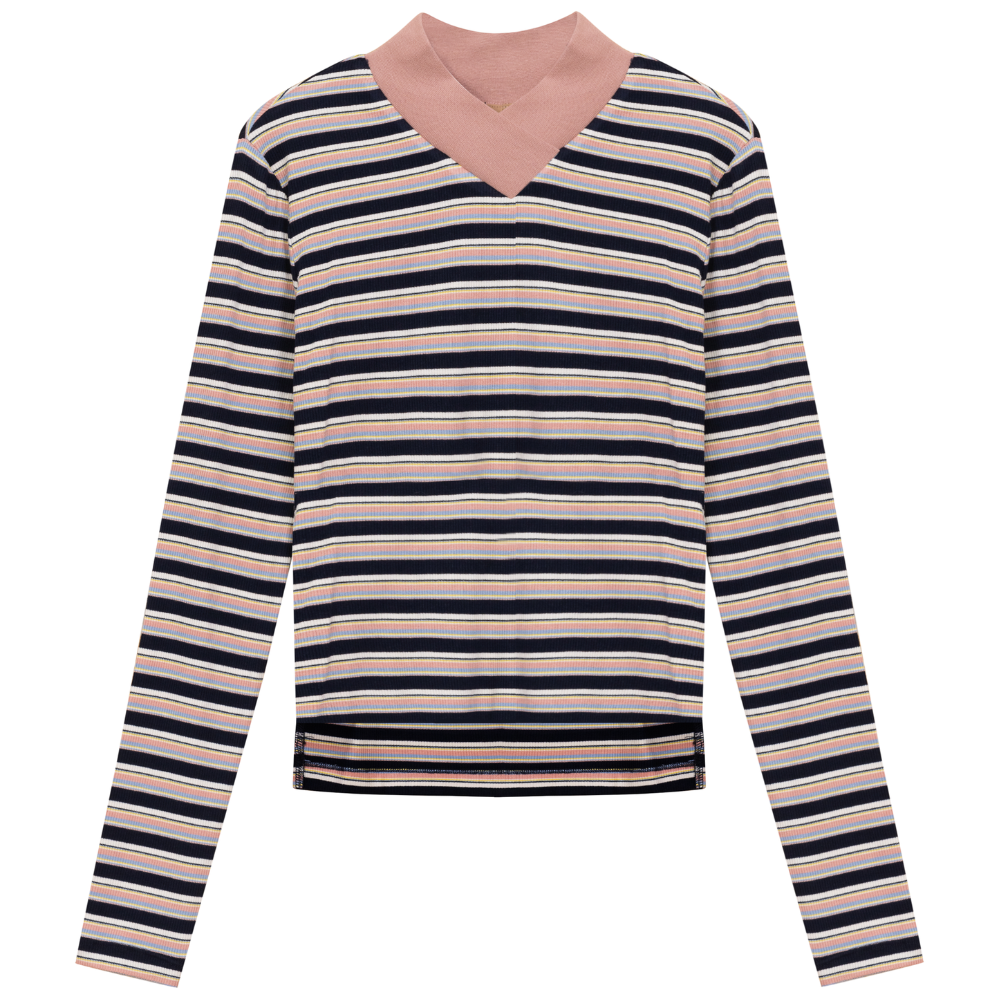 Cropped Striped V Neck Tee