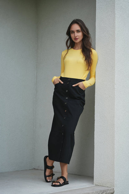 Cotton Maxi Button Skirt