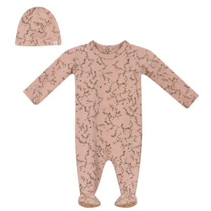 Leaves and Bird Print Onesie Set