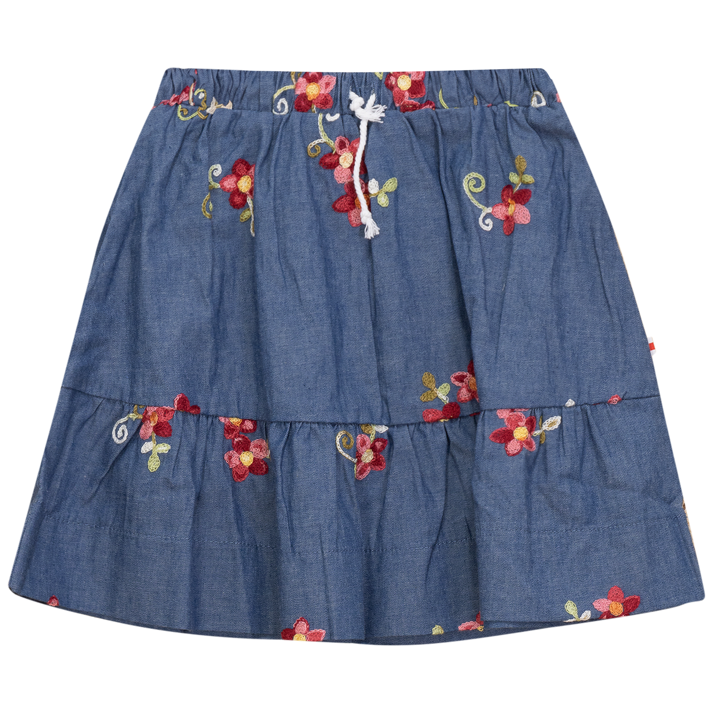 Woven Denim Flower Embroidered Skirt