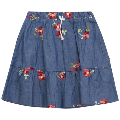Woven Denim Flower Embroidered Skirt